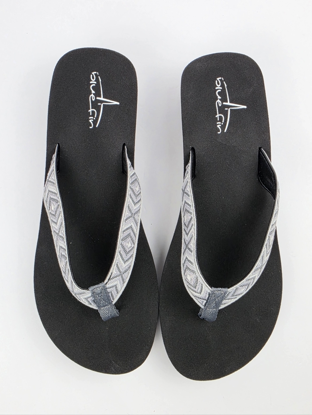 Bluefin Ariel Grey Patterned Thong Wedge Sandals Size 10 - Picture 2 of 8